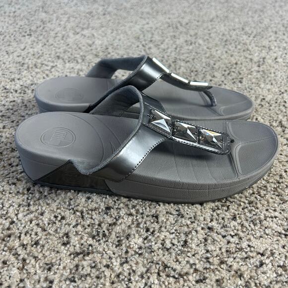 Fitflop Walkstar Jeweled Sandals Size 9 Gray Toe Post Thong - Picture 5 of 8